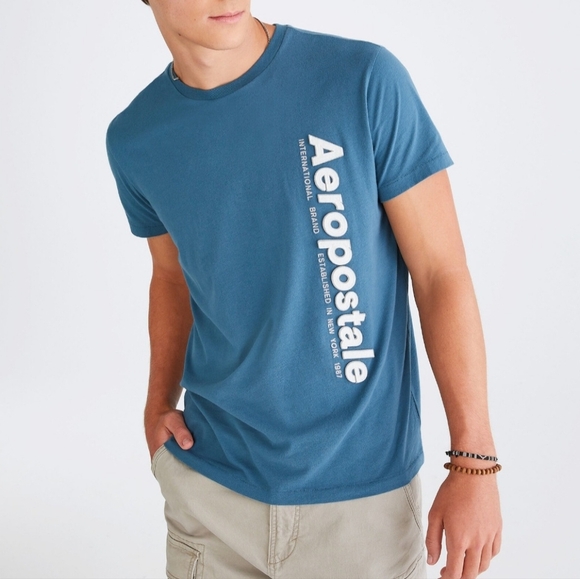 Aeropostale T-Shirt Men's Size Large Short Sleeve Light Blue Cotton - Picture 1 of 9